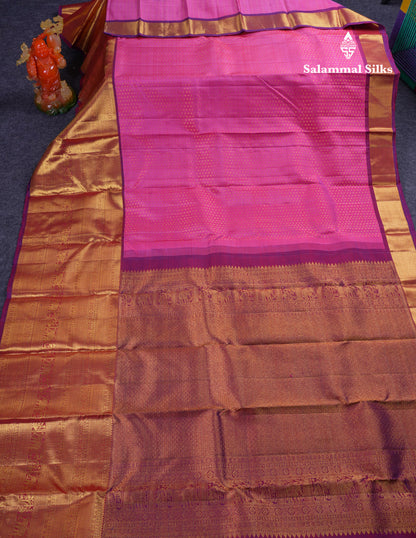 Beautiful Pink Pure Kanjivaram Silk Saree With Contrast Magenta Traditional Evening Morning Border