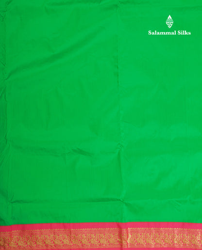 11 Yards Semi Silk Saree Green with Contrast Pink Border