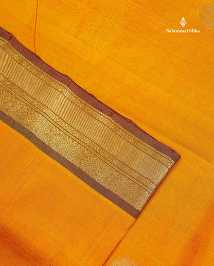 Pure Silk Cotton Saree - Mustard Yellow Colour Body With Butta