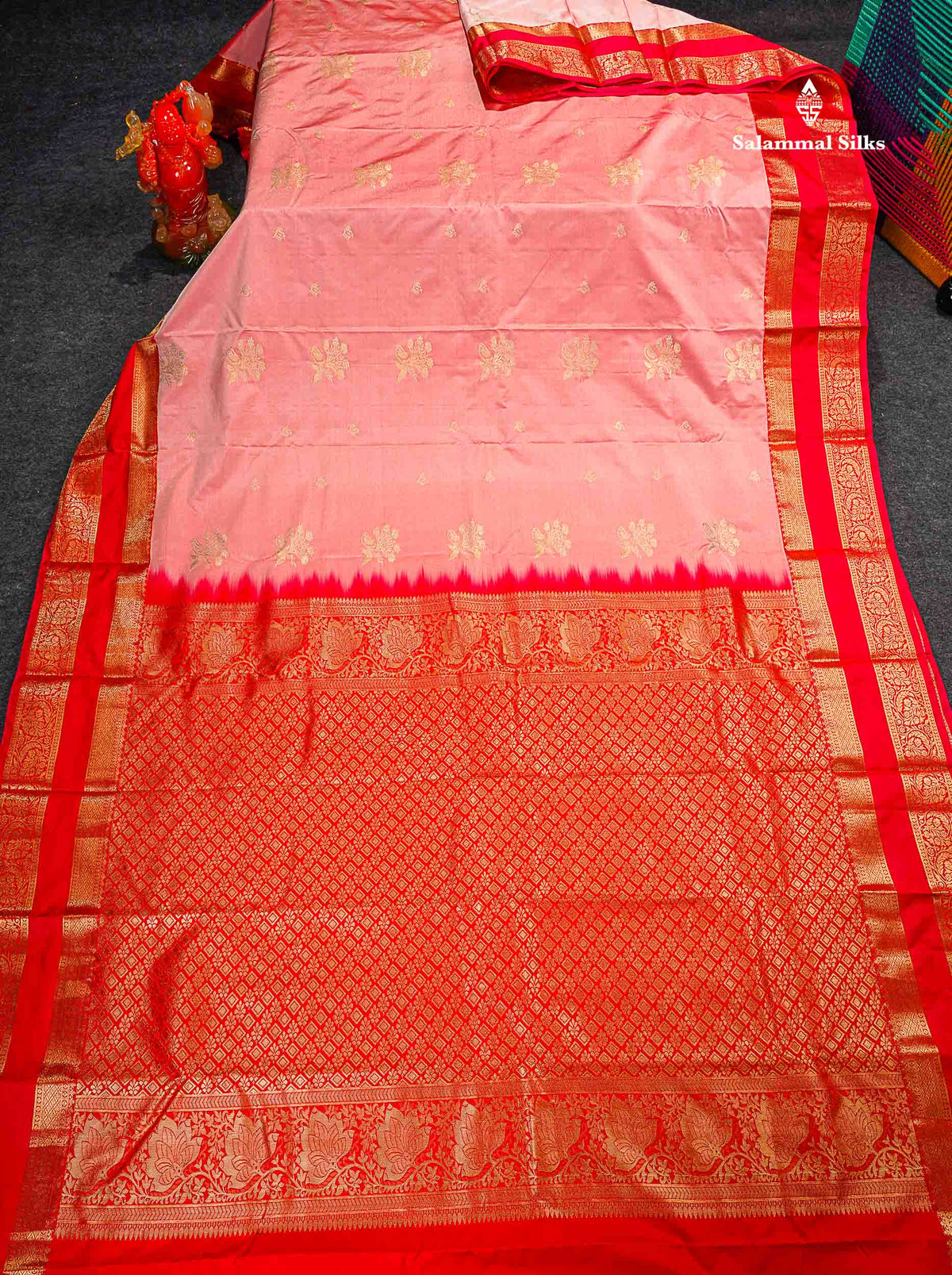 Semi Silk Saree - Baby Pink Colour Body Zari Butta With Traditional Gap Border