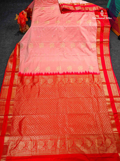 Semi Silk Saree - Baby Pink Colour Body Zari Butta With Traditional Gap Border