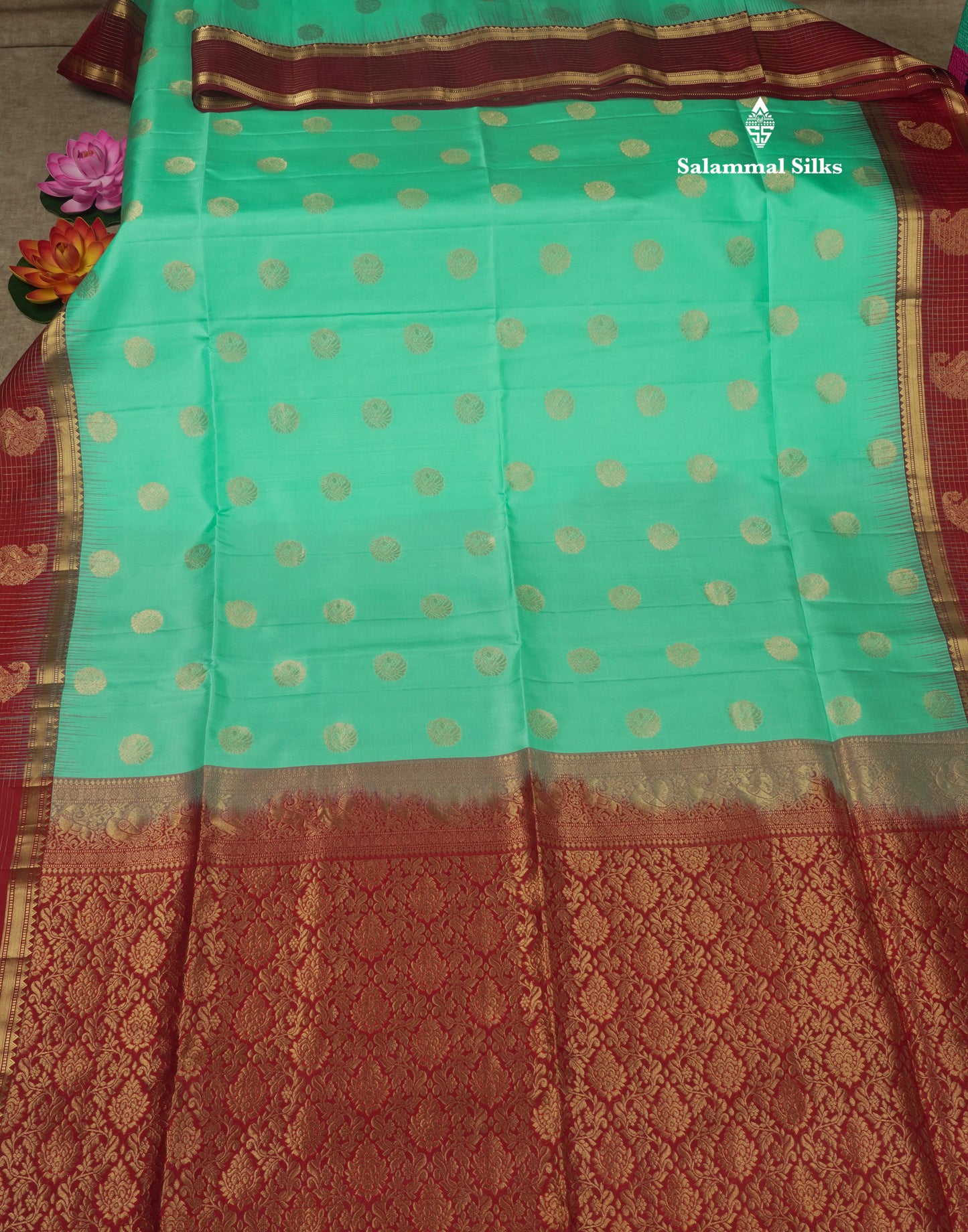 Beautiful Sea Blue Pure Kanjivaram Soft Silk Saree With Contrast Maroon Traditional Border