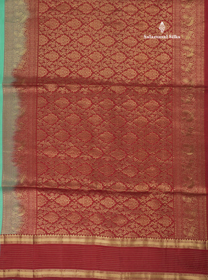 Beautiful Sea Blue Pure Kanjivaram Soft Silk Saree With Contrast Maroon Traditional Border