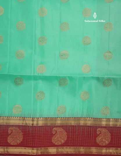 Beautiful Sea Blue Pure Kanjivaram Soft Silk Saree With Contrast Maroon Traditional Border