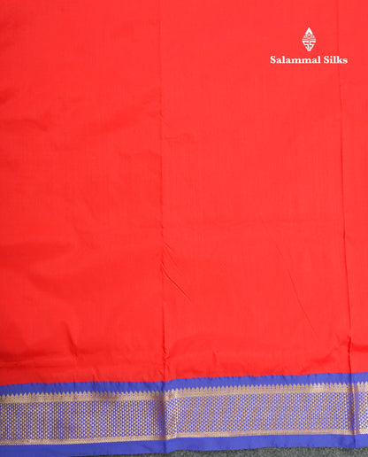 9 Yards Semi Silk Saree Chilly Red with Contrast Royal Blue Border