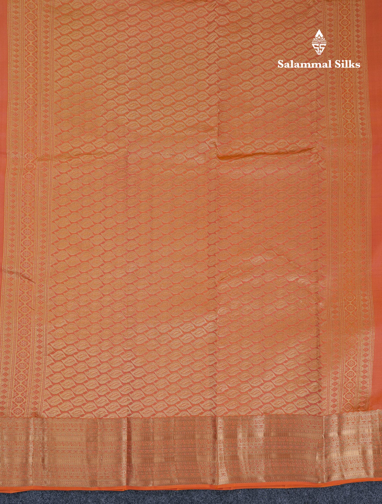 Beautiful Light Orange Pure Kanjivaram Silk Saree With Traditional Border