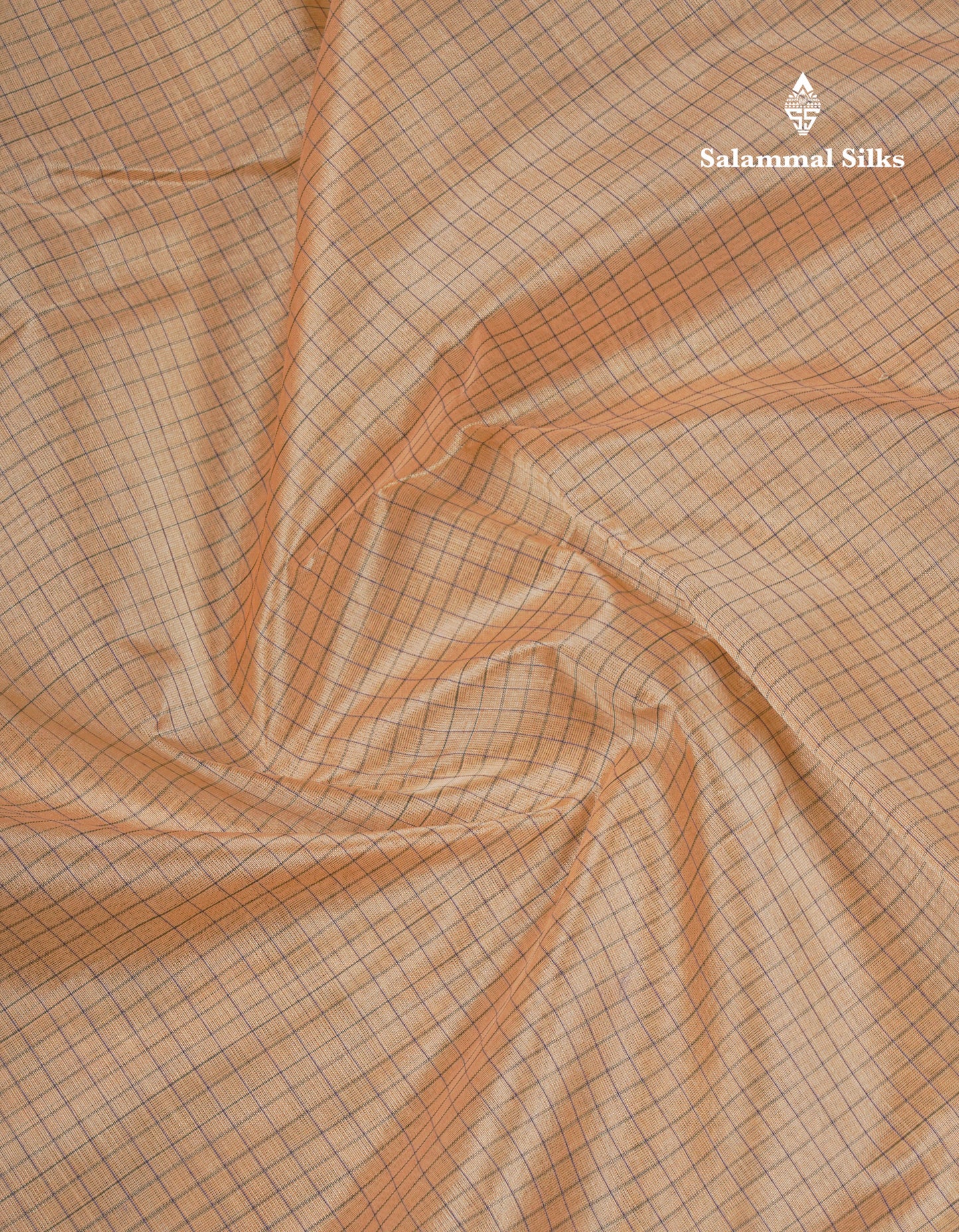 Beige Tiny Checks Pure Silk Cotton Saree With Contrast Navy Blue Traditional Evening Morning Border