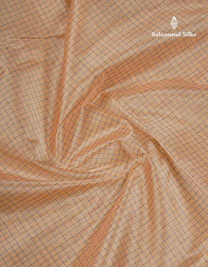 Beige Tiny Checks Pure Silk Cotton Saree With Contrast Navy Blue Traditional Evening Morning Border