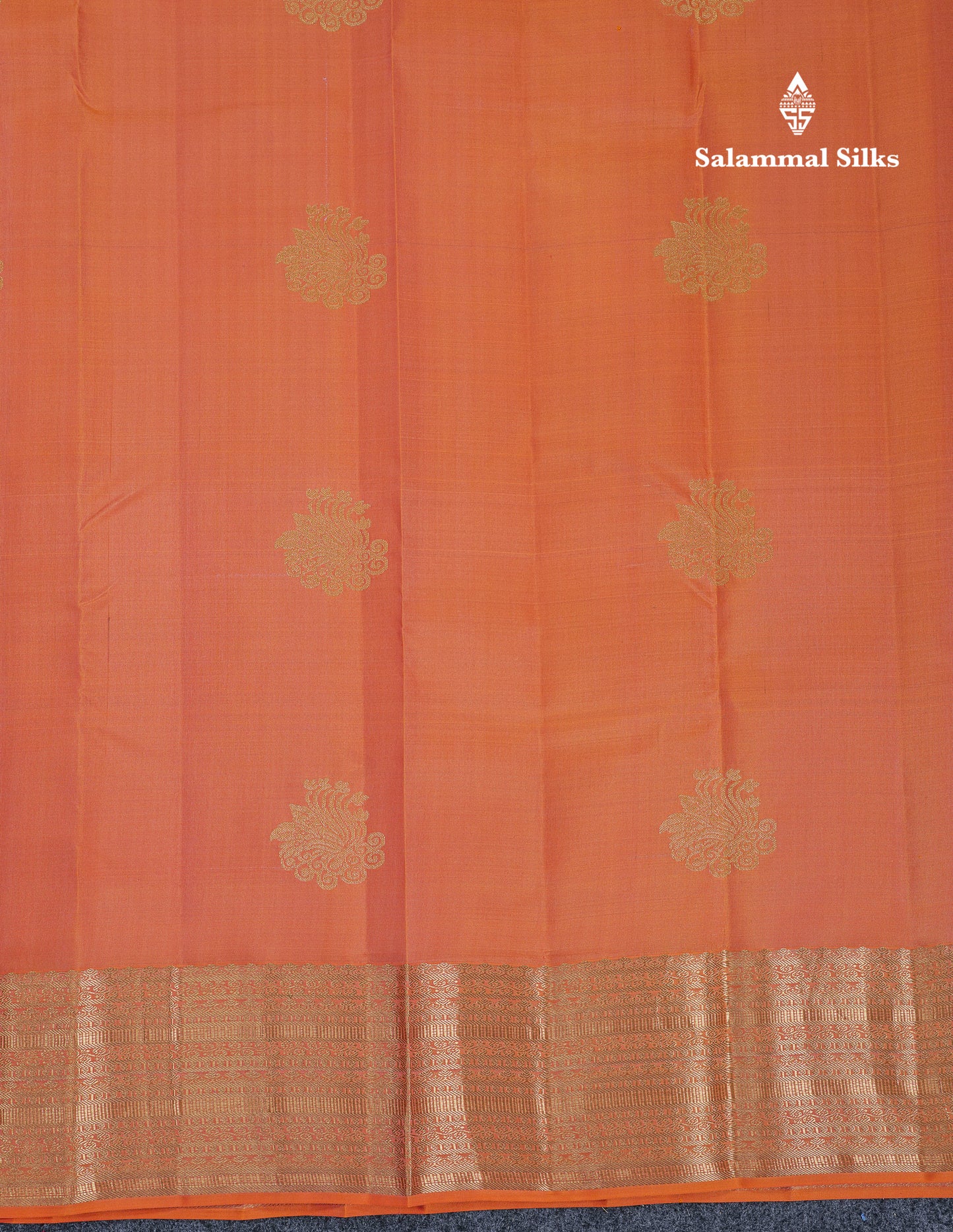 Beautiful Light Orange Pure Kanjivaram Silk Saree With Traditional Border