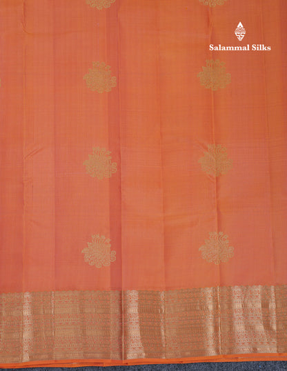 Beautiful Light Orange Pure Kanjivaram Silk Saree With Traditional Border