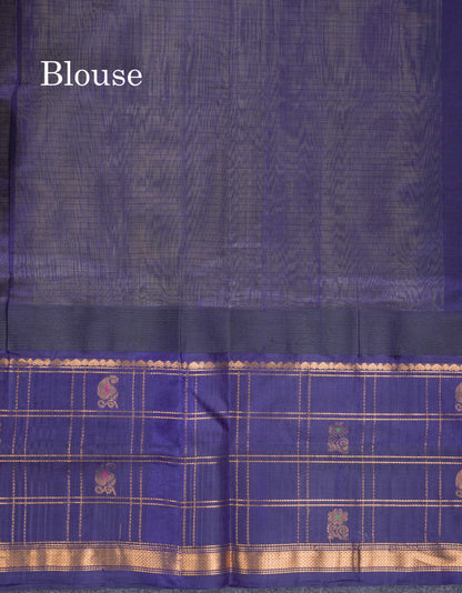 Beige Tiny Checks Pure Silk Cotton Saree With Contrast Navy Blue Traditional Evening Morning Border