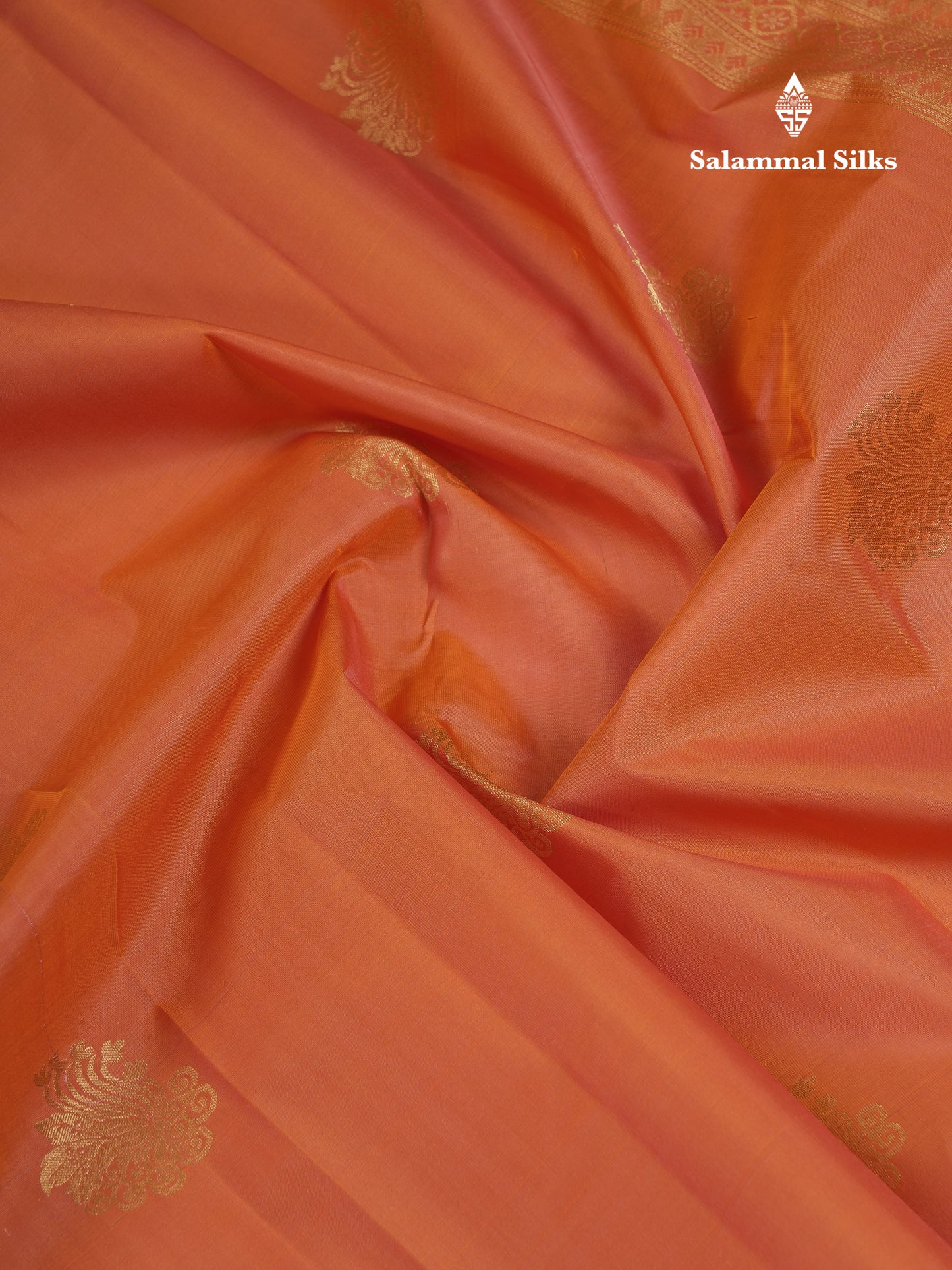 Beautiful Light Orange Pure Kanjivaram Silk Saree With Traditional Border
