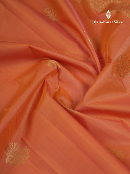 Beautiful Light Orange Pure Kanjivaram Silk Saree With Traditional Border