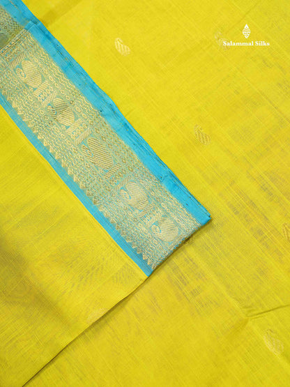 Traditional Border Of Manthulir Yellow Pure Silk Cotton Saree 