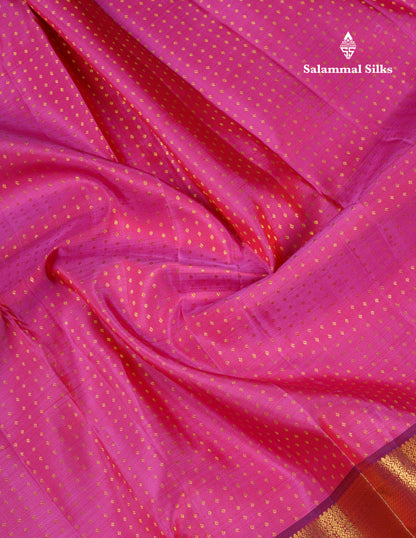 Beautiful Pink Pure Kanjivaram Silk Saree With Contrast Magenta Traditional Evening Morning Border