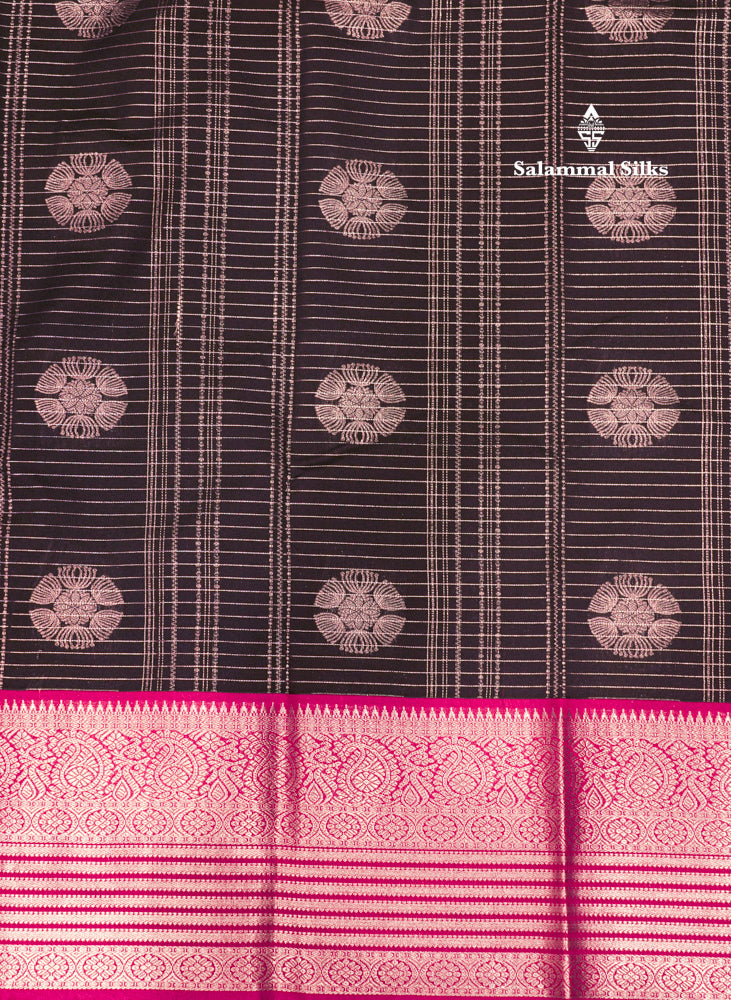 Dark Navy Blue Colour Semi Silk Saree With Pink Silver Zari Border