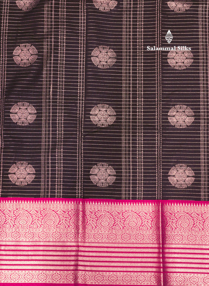 Dark Navy Blue Colour Semi Silk Saree With Pink Silver Zari Border