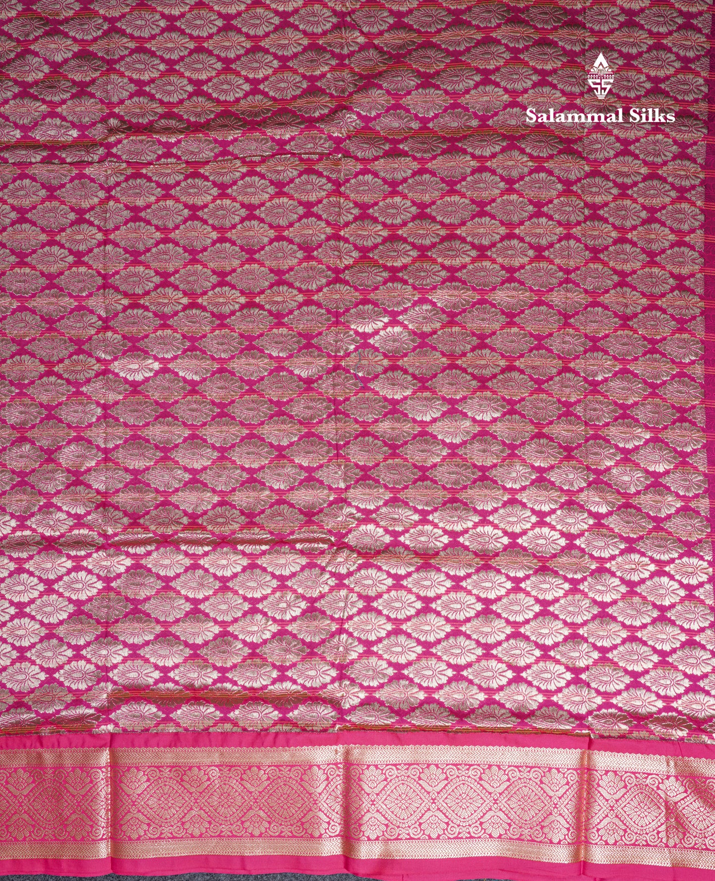 9 Yards Semi Silk Saree Army Green With Contrast Pink Border