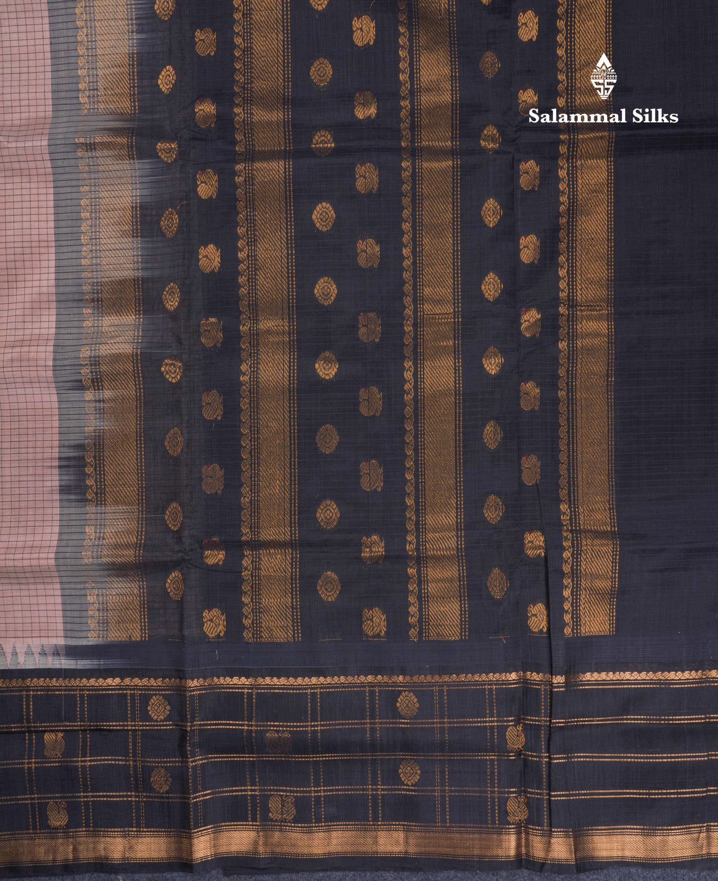 Light Chocolate Small Checks Pure Silk Cotton Saree With Contrast Black Traditional Evening Morning Border