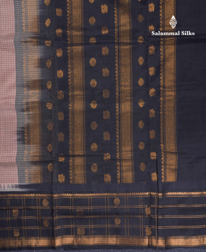 Light Chocolate Small Checks Pure Silk Cotton Saree With Contrast Black Traditional Evening Morning Border