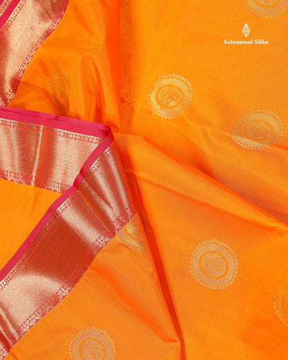 Semi Silk Saree - Mango Yellow Colour Body Zari Butta With Contrast Tomato Red Gap Border