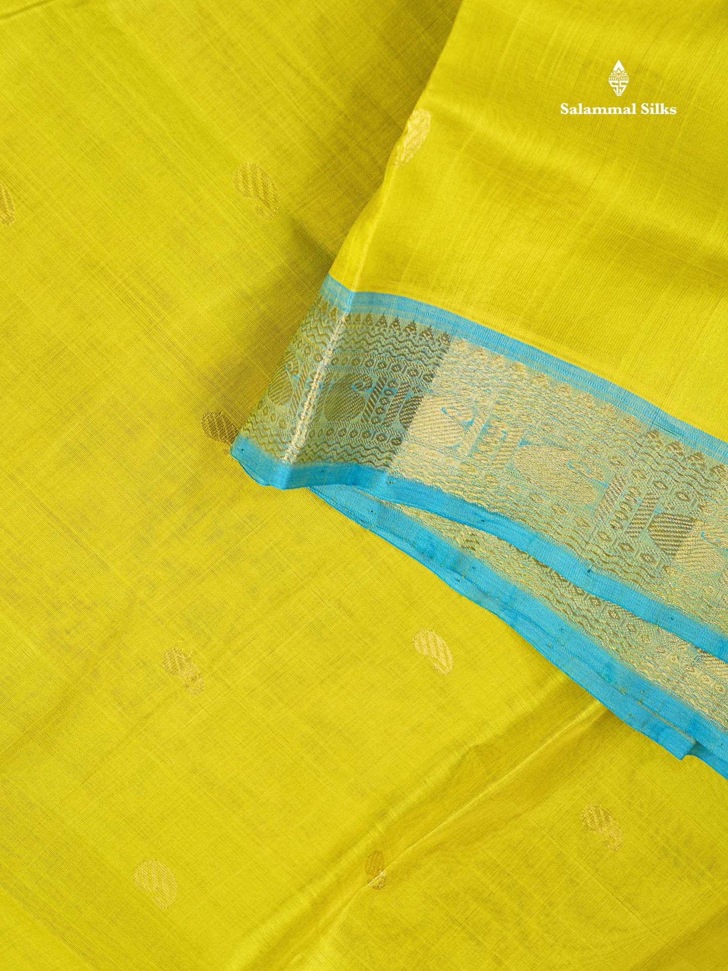 Pure Silk Cotton Saree - Manthulir Yellow Colour Body With Butta & Traditional Border