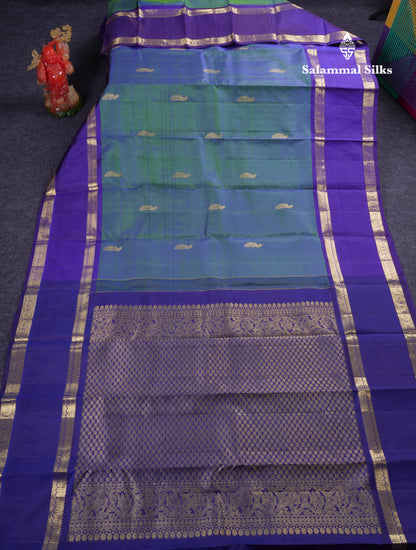 Beautiful Green Pure Kanjivaram Silk Saree With Contrast Dark Brown Traditional Gap Border