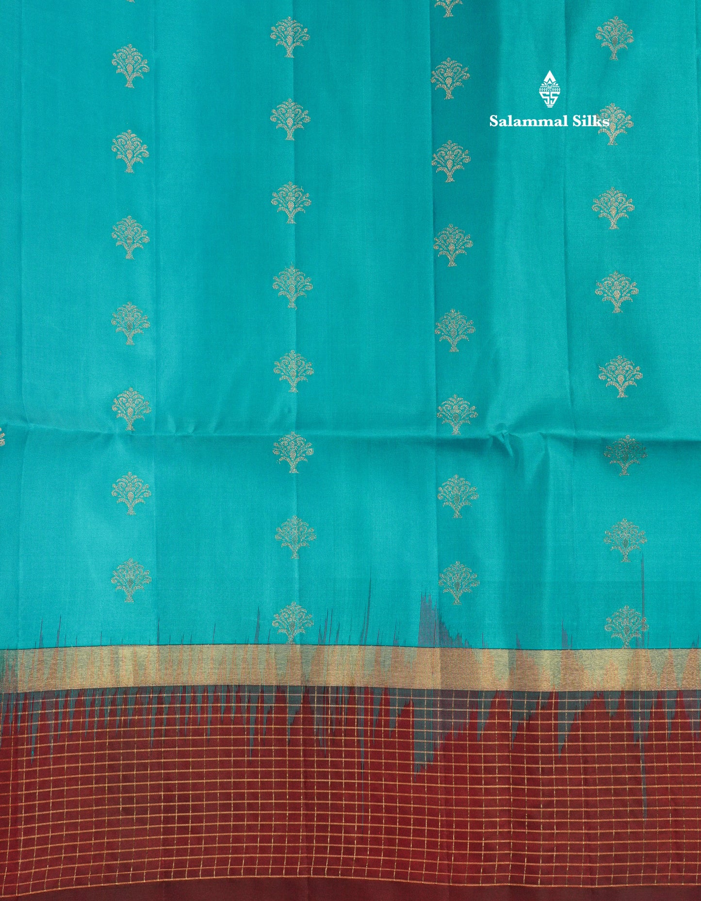 Beautiful Sea Blue Pure Kanjivaram Soft Silk Saree With Contrast Navy Blue Zari Checks Border