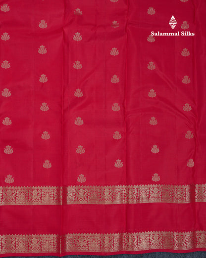 Beautiful Red Pure Kanjivaram Silk Saree With Traditional Rettapet Border