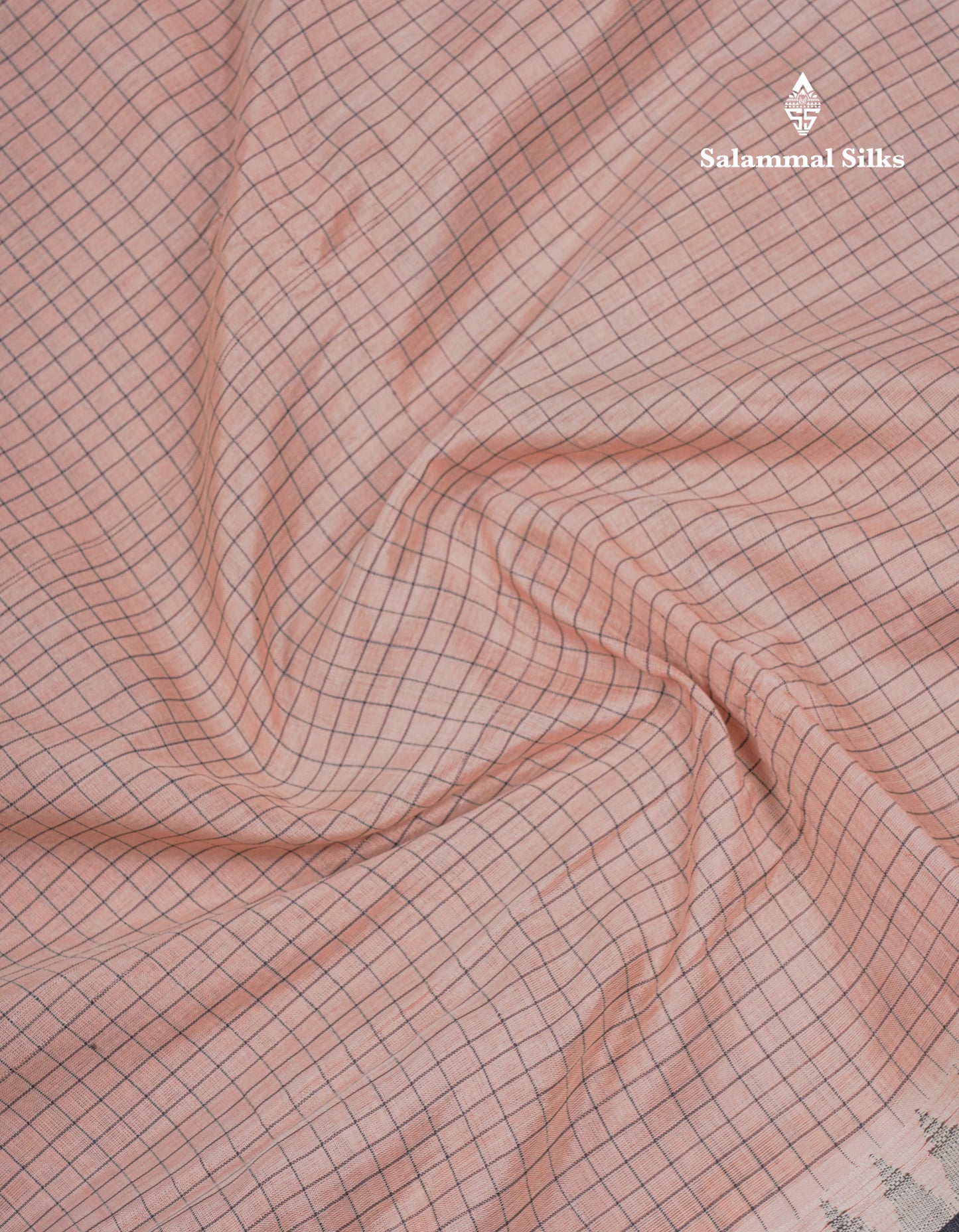 Light Chocolate Small Checks Pure Silk Cotton Saree With Contrast Black Traditional Evening Morning Border