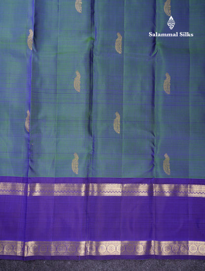 Beautiful Green Pure Kanjivaram Silk Saree With Contrast Dark Brown Traditional Gap Border