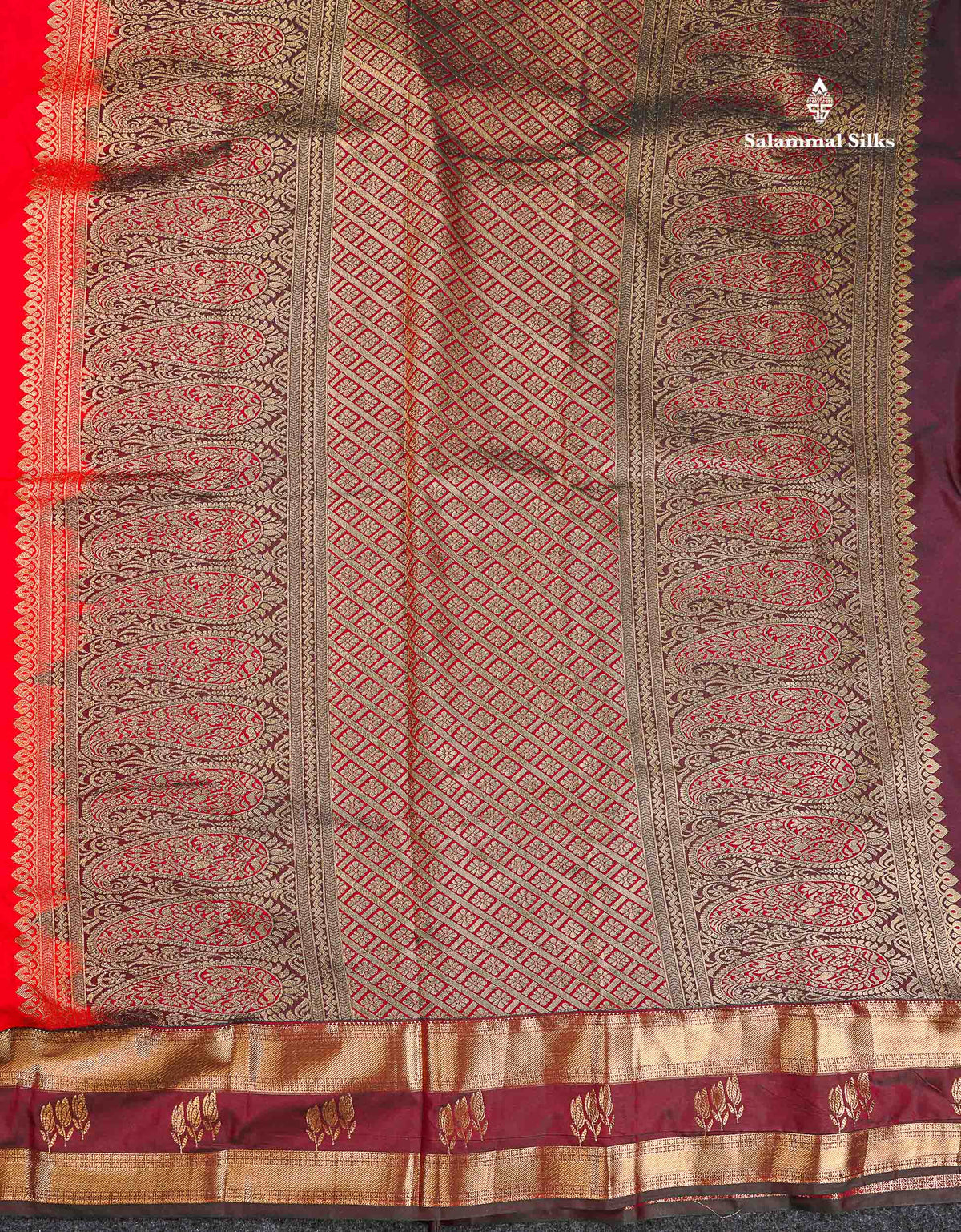 Semi Silk Saree - Chilly Red Colour Body Zari Butta With Traditional Gap Border