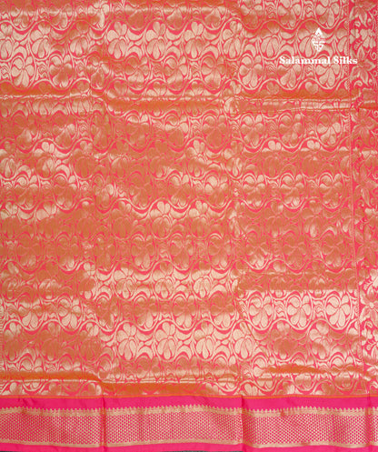 9 Yards Semi Silk Saree Yellow with Contrast Pink Border
