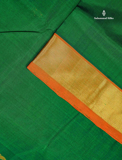 Pure Silk Cotton Saree - Bottle Green Colour Body With Butta & Traditional Border