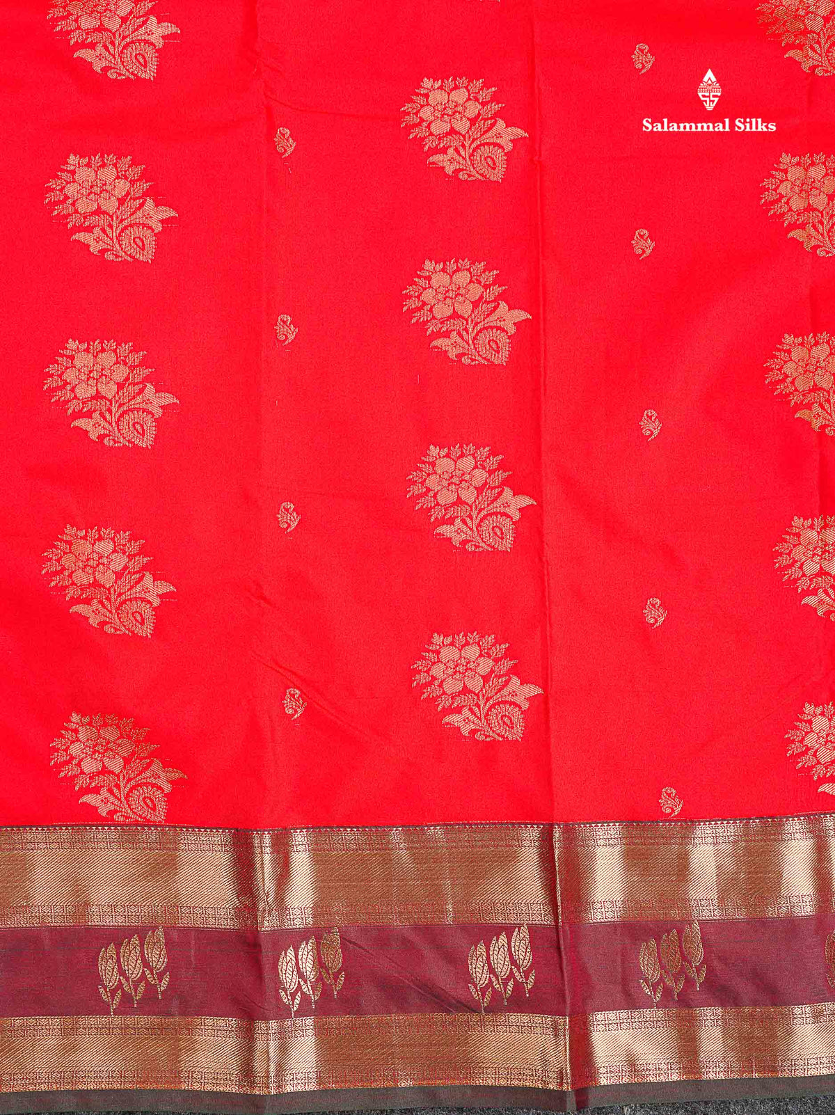 Semi Silk Saree - Chilly Red Colour Body Zari Butta With Traditional Gap Border