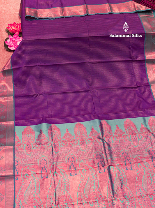Violet Colour Semi Silk Saree With Light Ramar Blue Border