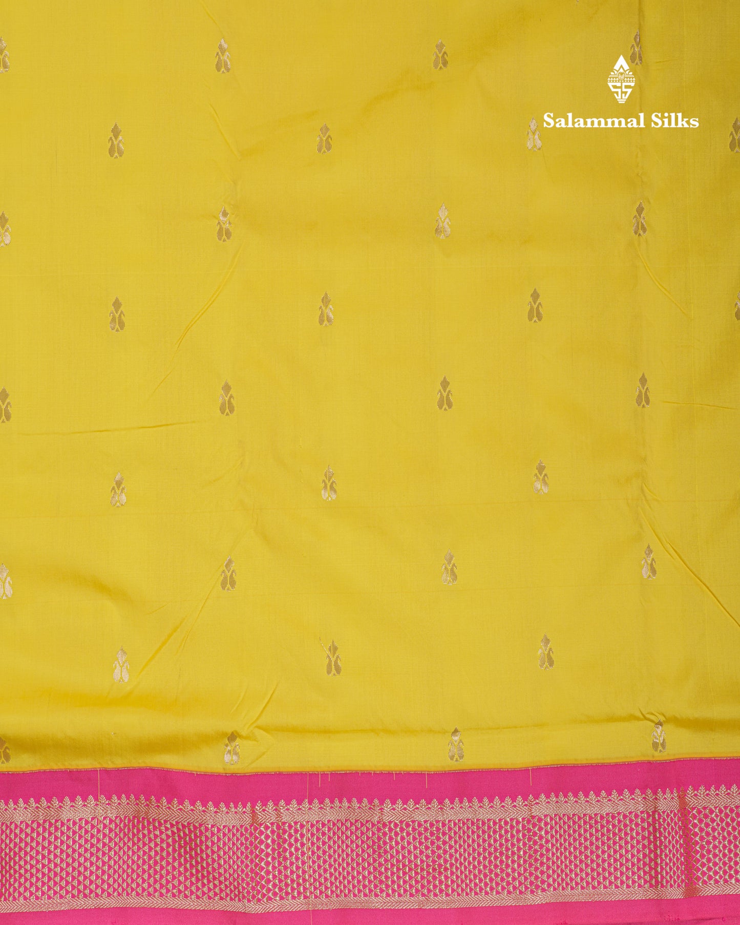 9 Yards Semi Silk Saree Yellow with Contrast Pink Border