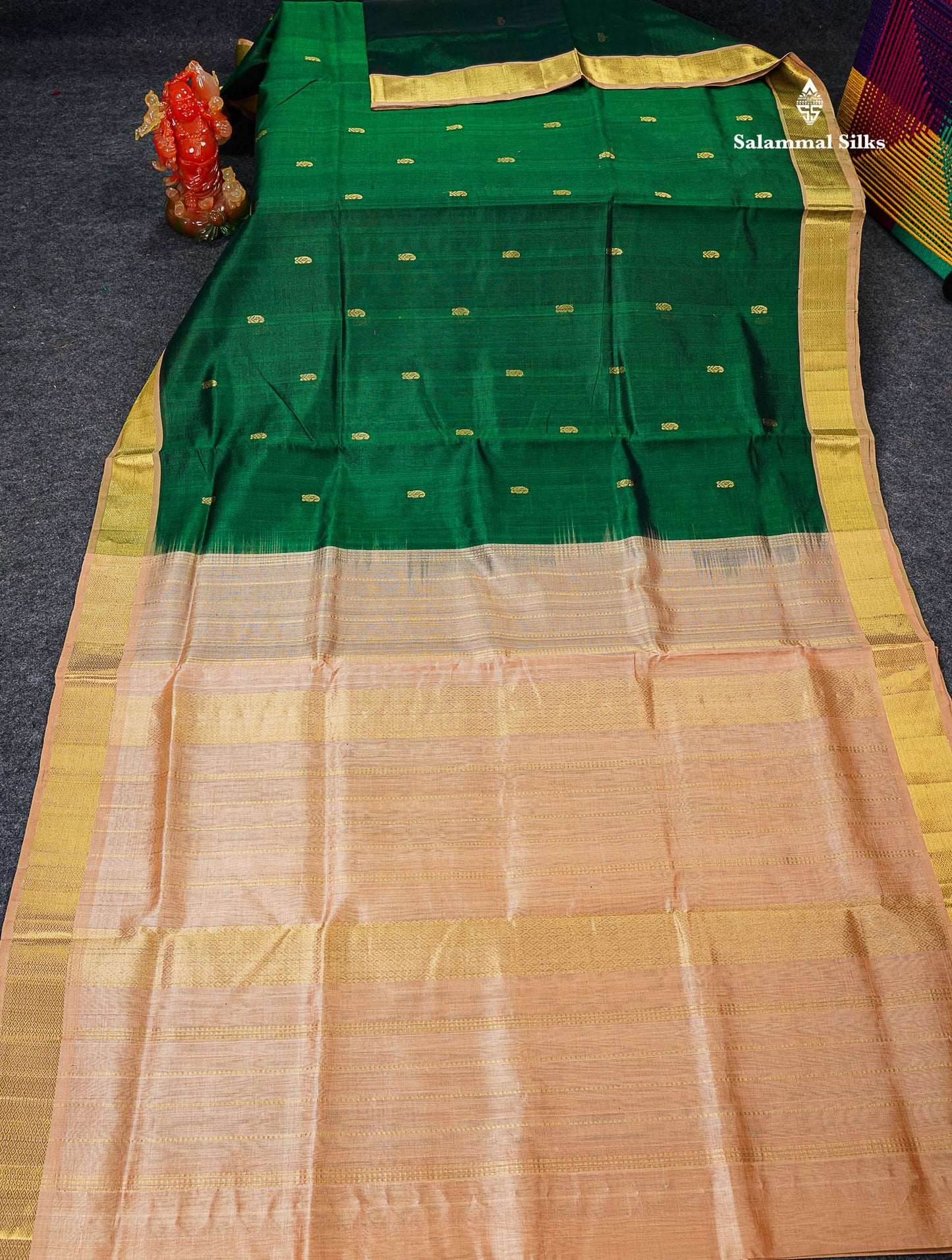 Full View Of Bottle Green Pure Silk Cotton Saree