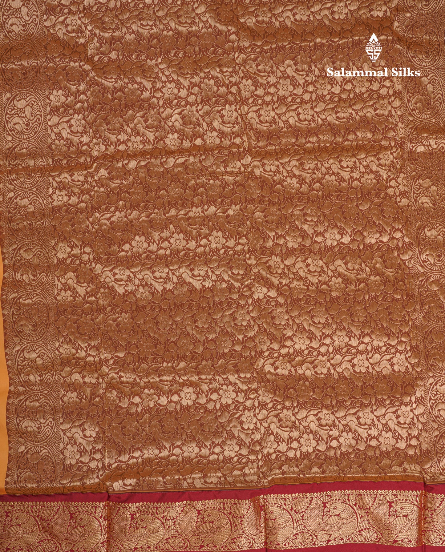 9 Yards Semi Silk Saree Light Orange With Contrast Maroon Border