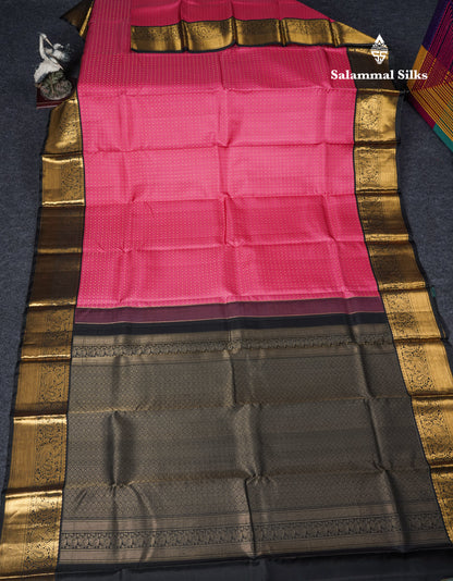 Pink Shade Pure Kanjivaram Silk Saree With Contrast Black Traditional Border