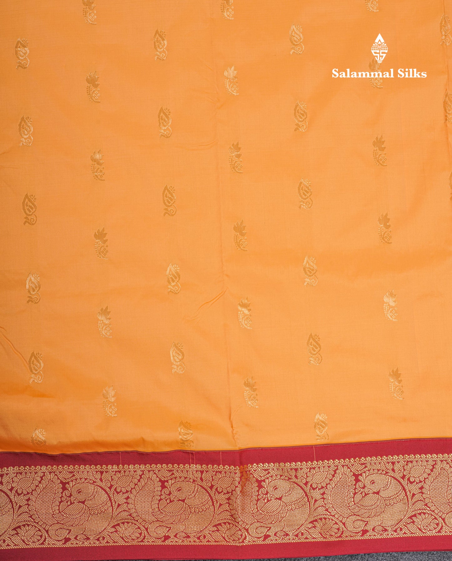 9 Yards Semi Silk Saree Light Orange With Contrast Maroon Border