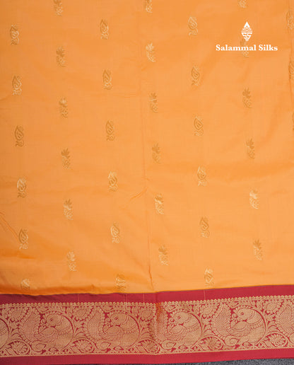 9 Yards Semi Silk Saree Light Orange With Contrast Maroon Border