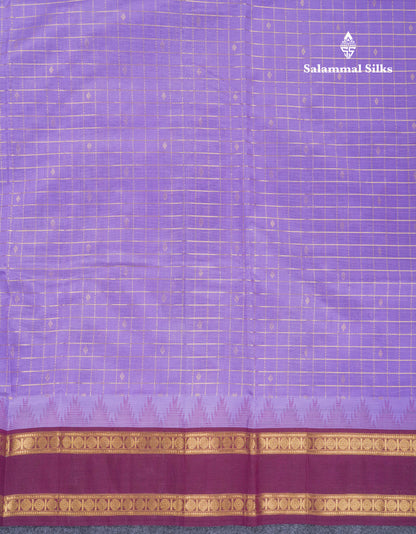 Lavender Checks With Butta Pure Silk Cotton Saree With Contrast Dark Magenta Traditional Rettapet Border