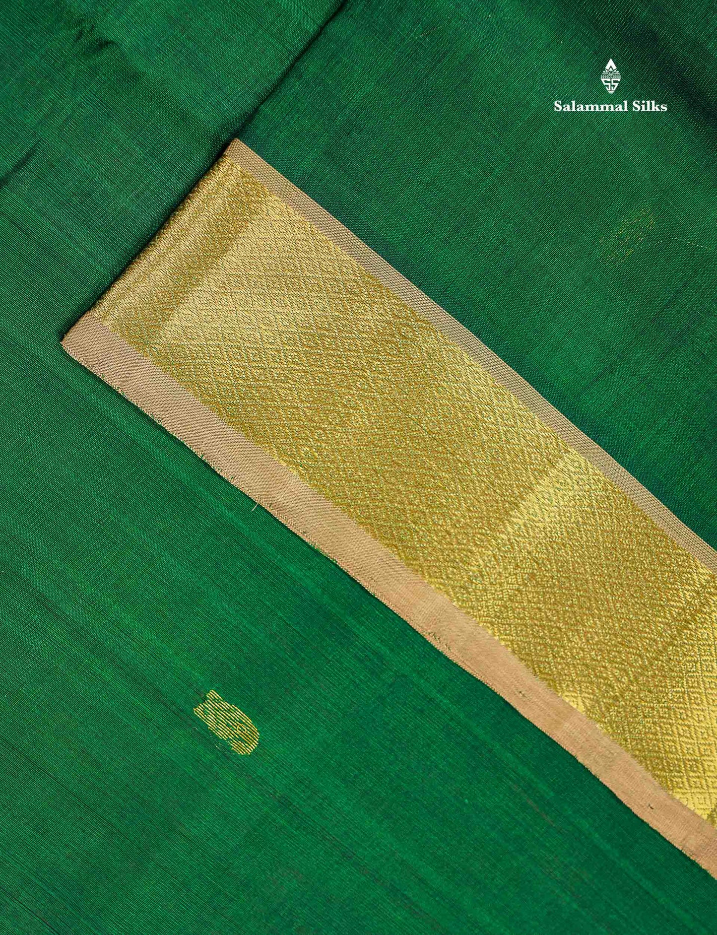Pure Silk Cotton Saree - Bottle Green Colour Body With Butta & Traditional Border