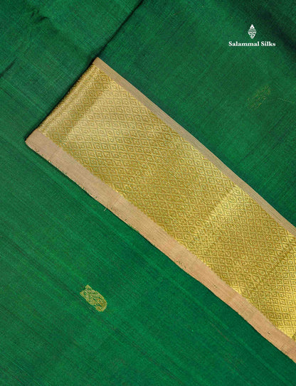 Pure Silk Cotton Saree - Bottle Green Colour Body With Butta & Traditional Border