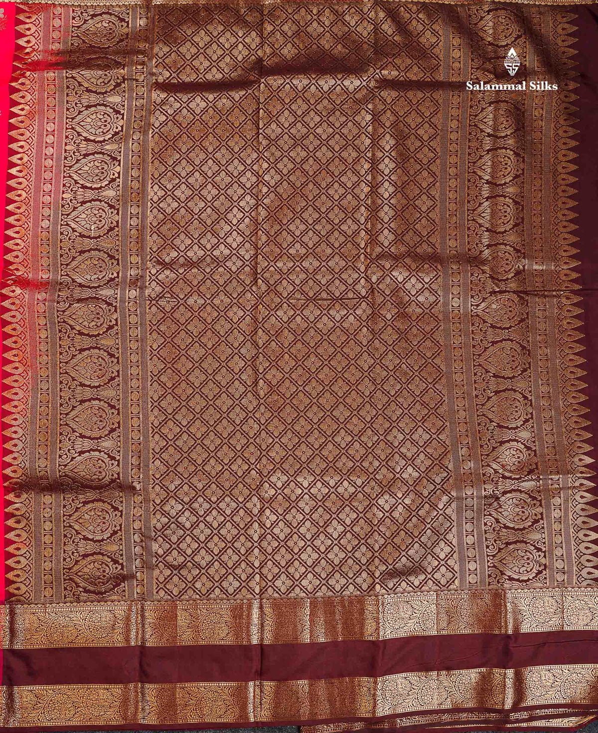 Semi Silk Saree - Pink Colour Body Zari Butta With Contrast Maroon Traditional Gap Border