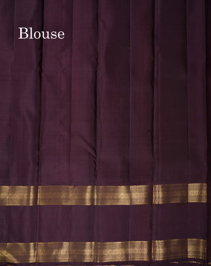 Beautiful Rust Orange Pure Kanjivaram Silk Saree With Contrast Dark Brown Traditional Gap Border