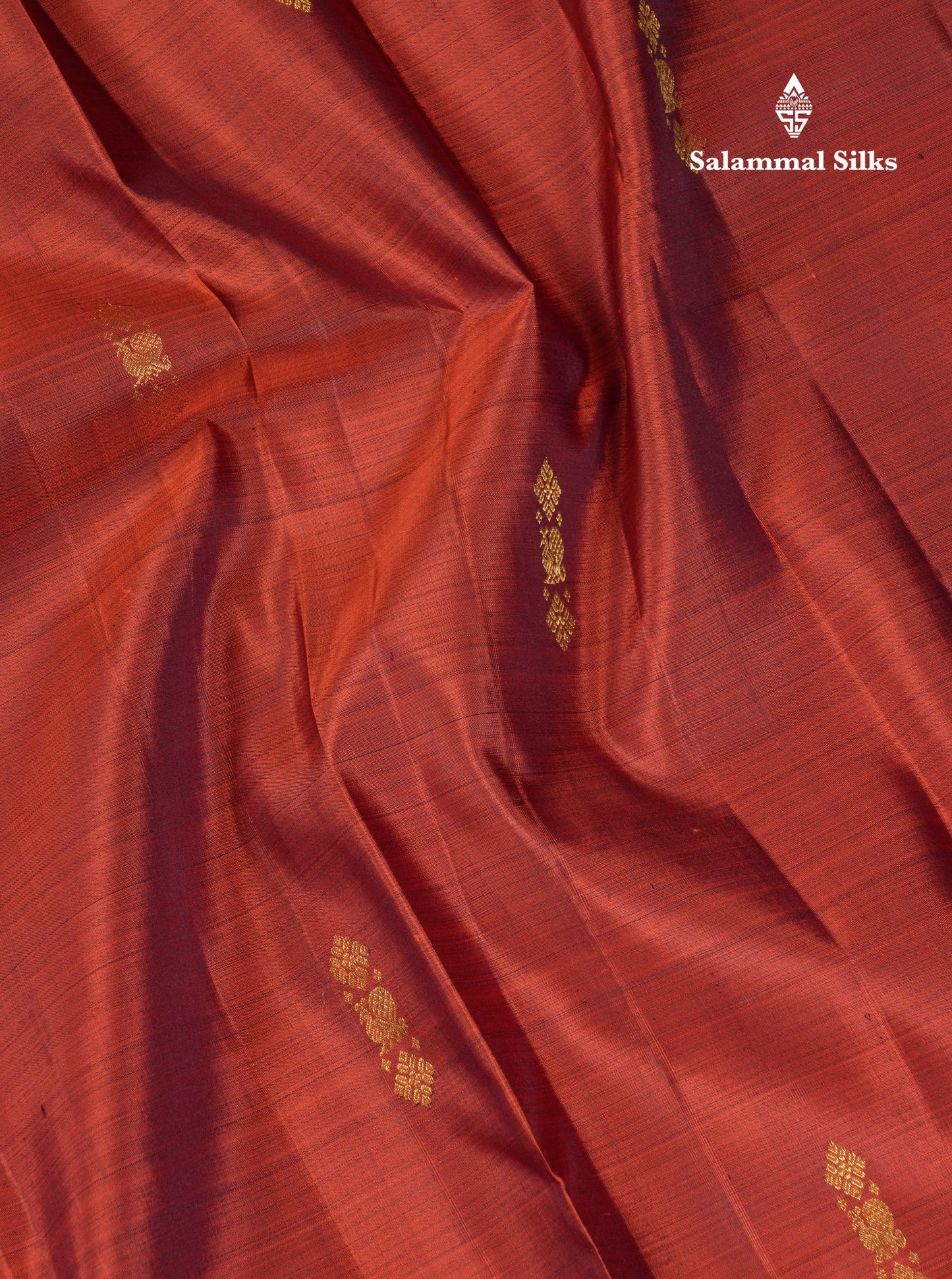 Beautiful Rust Orange Pure Kanjivaram Silk Saree With Contrast Dark Brown Traditional Gap Border