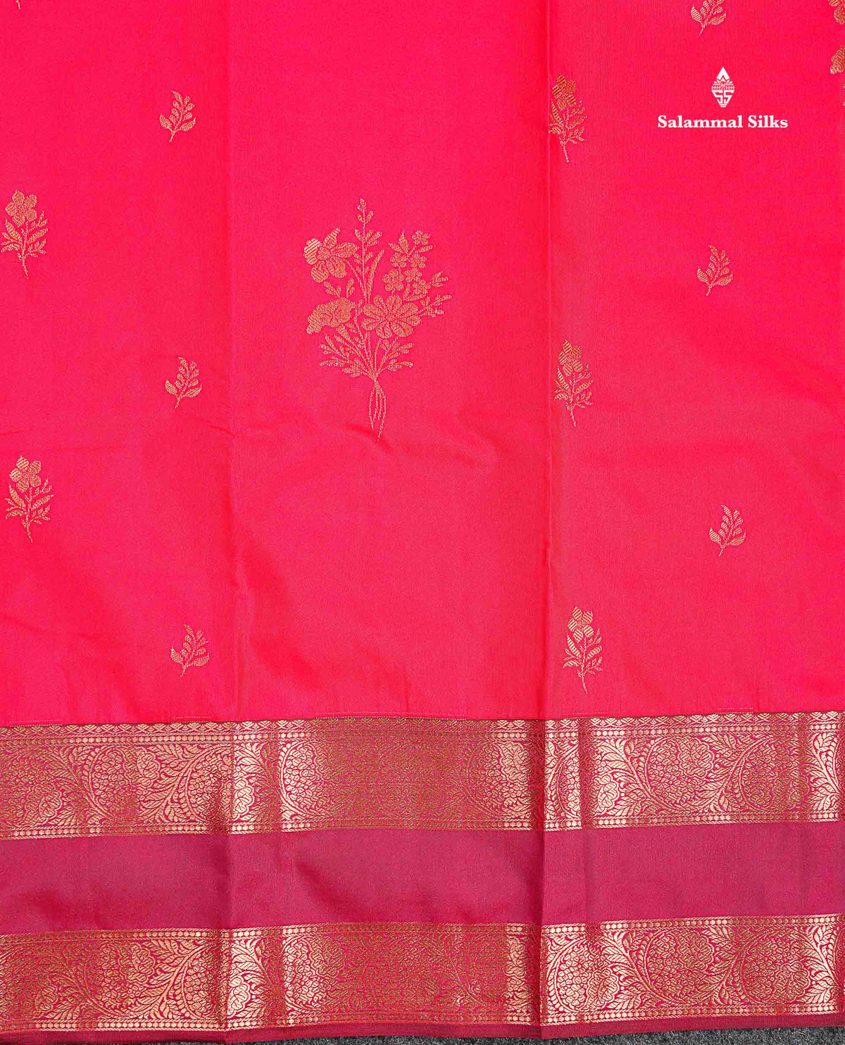 Semi Silk Saree - Pink Colour Body Zari Butta With Contrast Maroon Traditional Gap Border