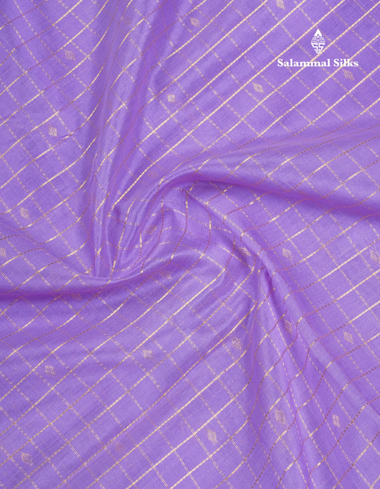 Lavender Checks With Butta Pure Silk Cotton Saree With Contrast Dark Magenta Traditional Rettapet Border